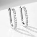 Sterling silver oval zircon ear clip earrings in geometric design
