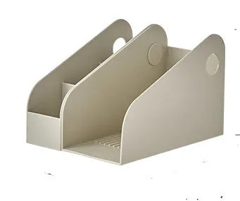 Plastic desktop storage box with 2-layer shelf organisation in milk coffee colour