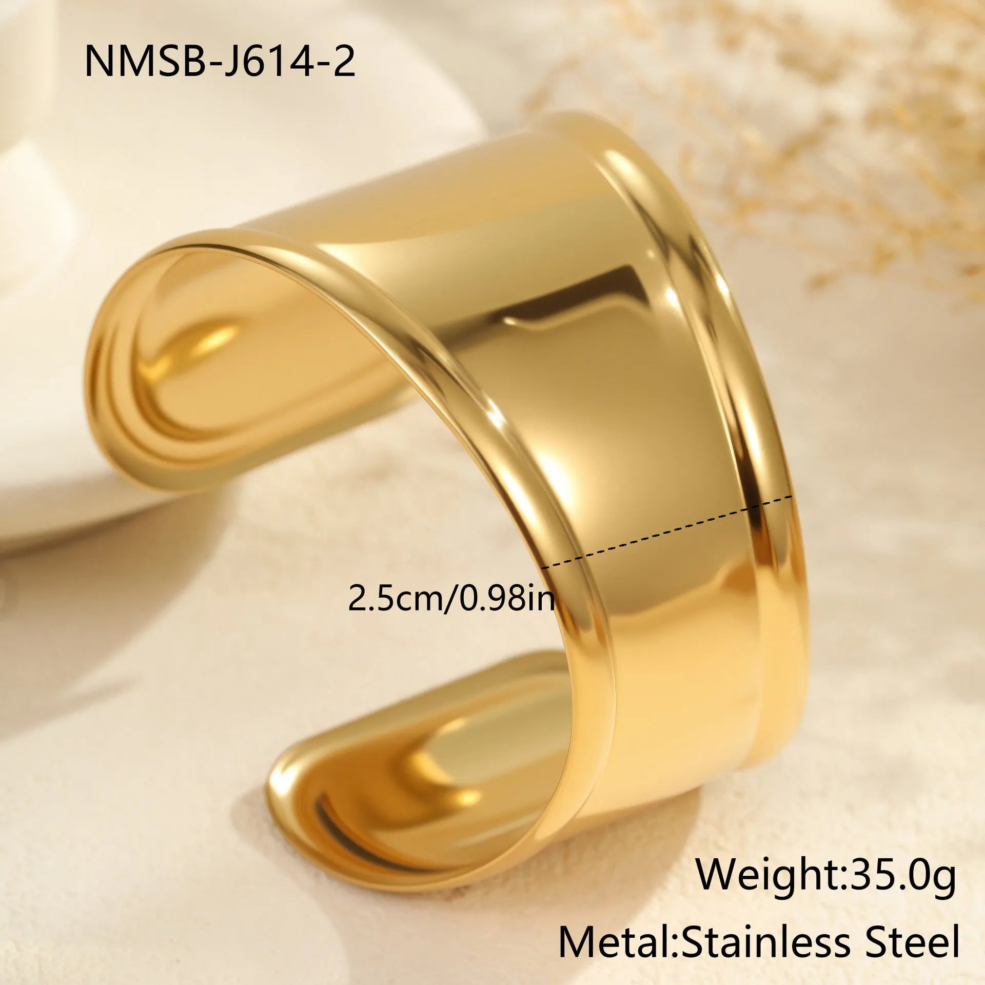 Women's gold plated stainless steel bracelet with exaggerated wide geometric wave design and niche opening