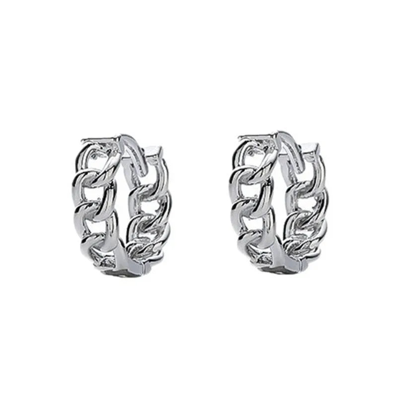 Men's geometric stud earrings with silver-colour finish and West Coast hip hop style