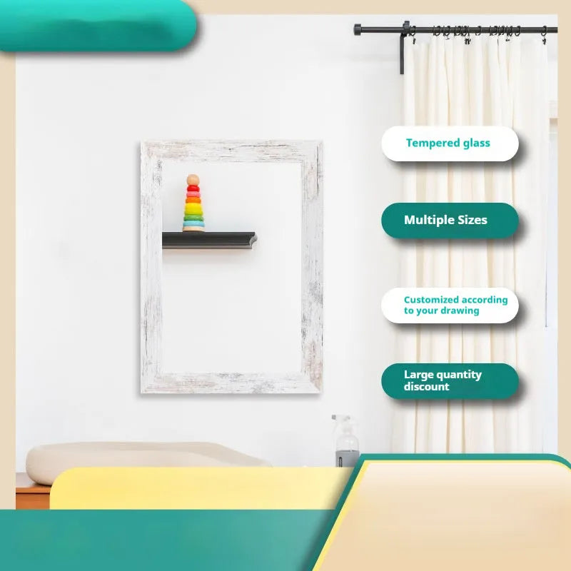 Wall-mounted bathroom mirror with storage shelf in retro Chinese style, small old white finish