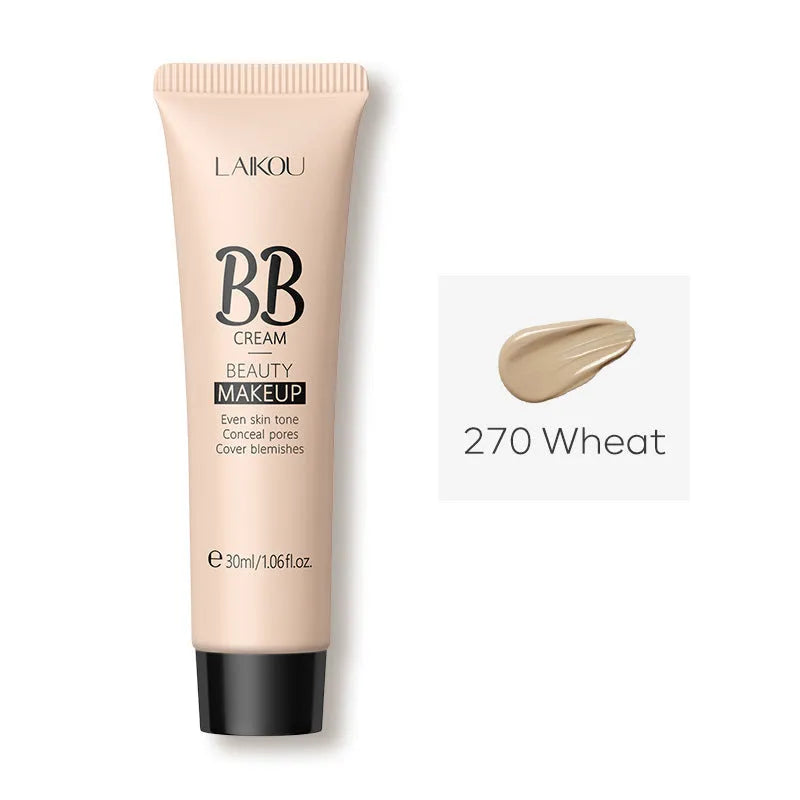 30ml tube of BB cream showing the nine available colour shades from ivory white to brown.