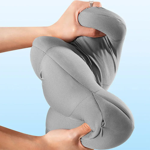 Grey and orange memory foam car head restraint and lumbar pillow set for suspension bins.