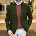 Men's loose-fit cotton suit jacket in a retro style, shown in a solid colour.