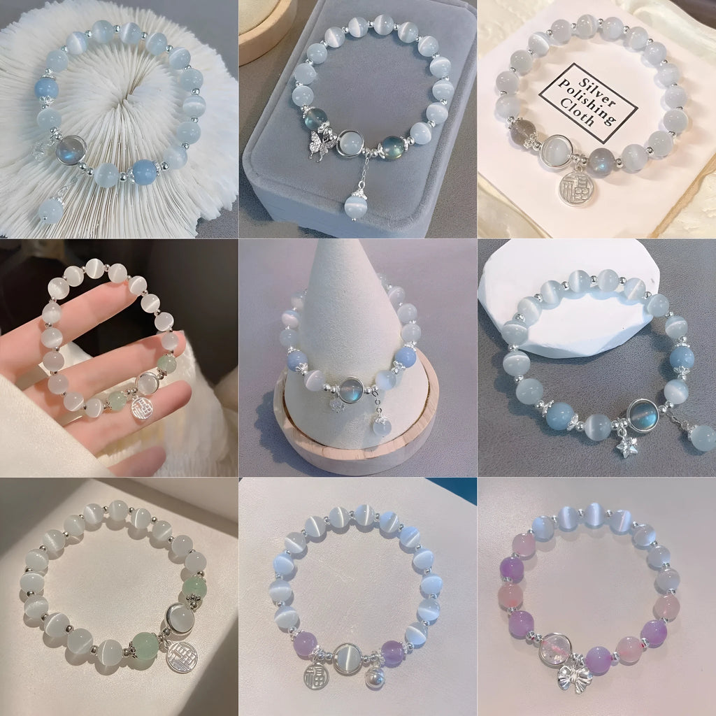 Handmade glass butterfly charm bracelet for women in a drop shape with round details.