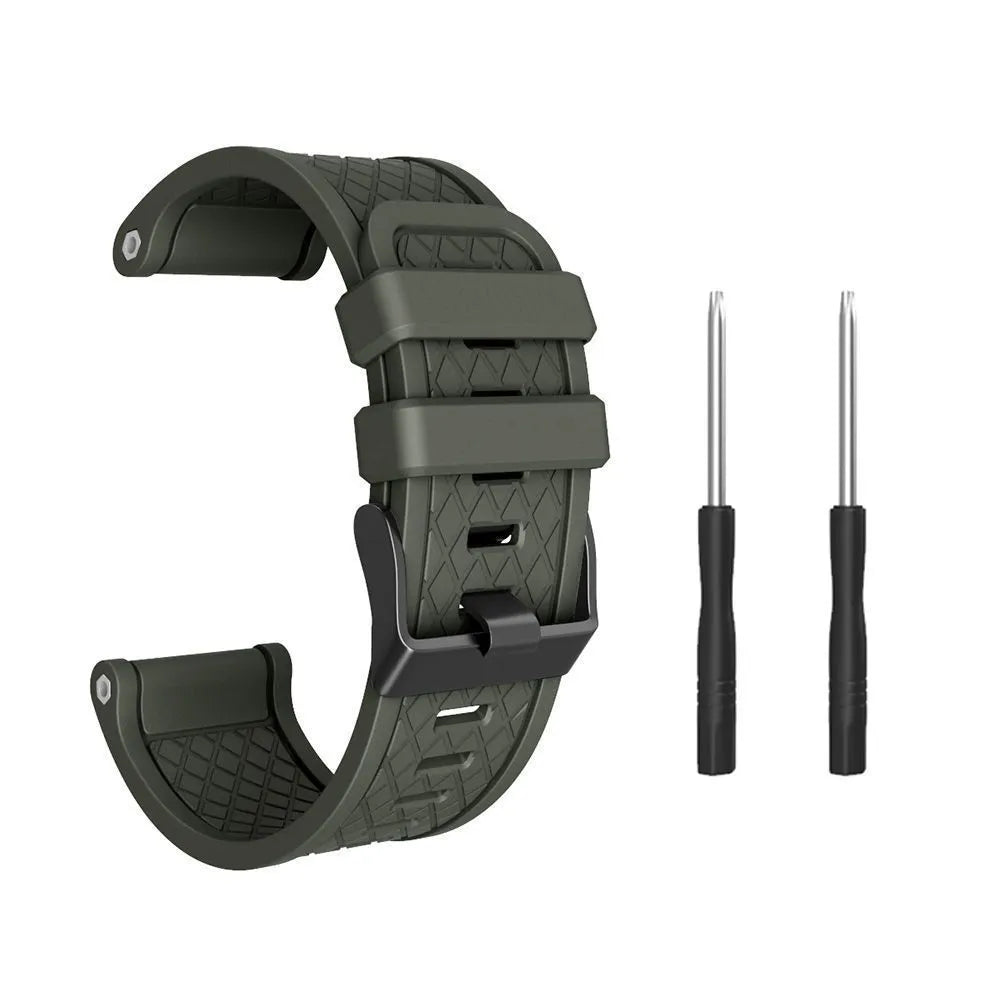 Black silicone watch strap with stainless steel buckle for Jiaming watches, 26mm width