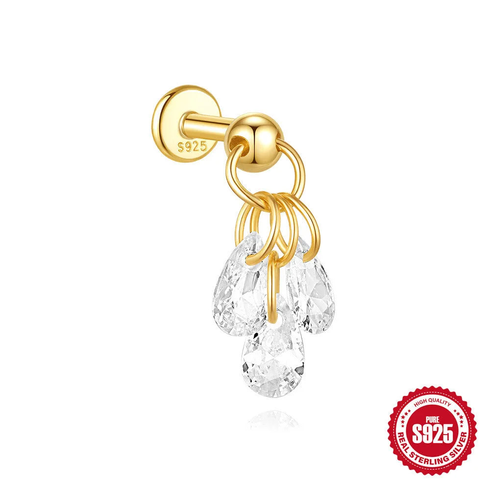 S925 sterling silver geometric star earrings with embedded moon and diamond detail in a gold colour.