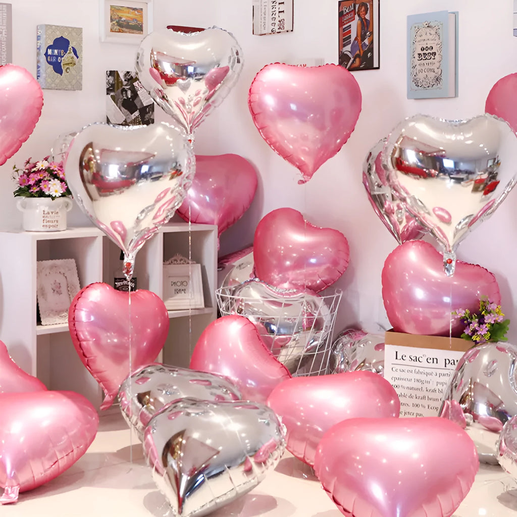 Aluminum foil peach heart balloons in metallic colours for party decorations