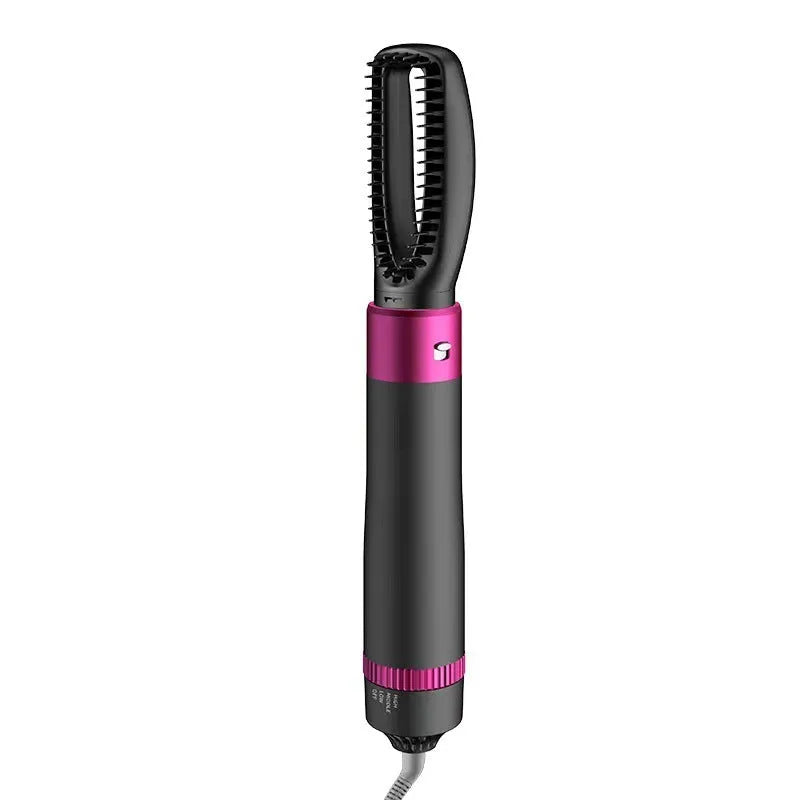 Dyson Grey coloured 5-in-1 hair dryer brush with multiple brush heads displayed beside the main unit.