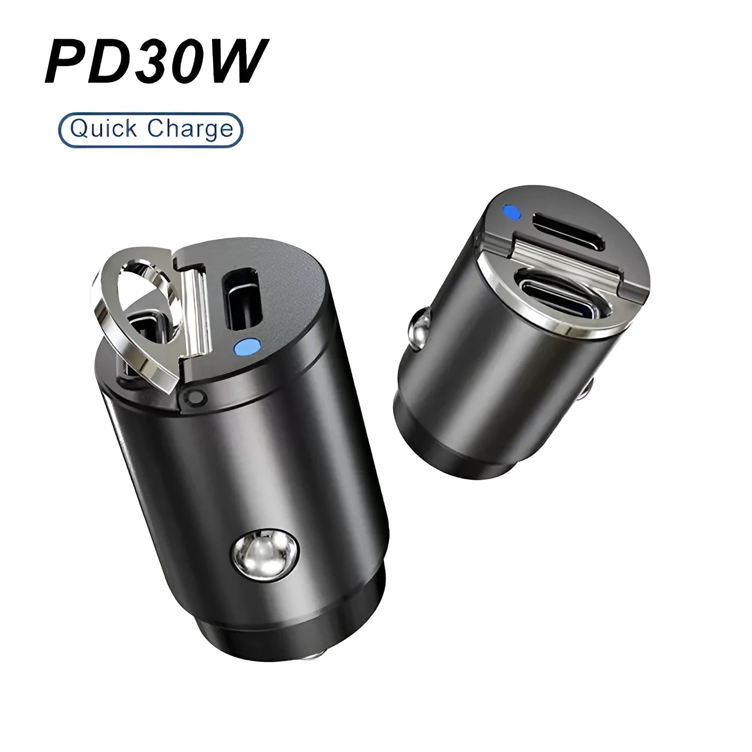 Zinc alloy car cigarette lighter charger adapter showing Black and Tarnish colour options next to scale