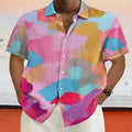 Hawaiian style cardigan with stand collar, short sleeves and 3D printed pattern in loose fit