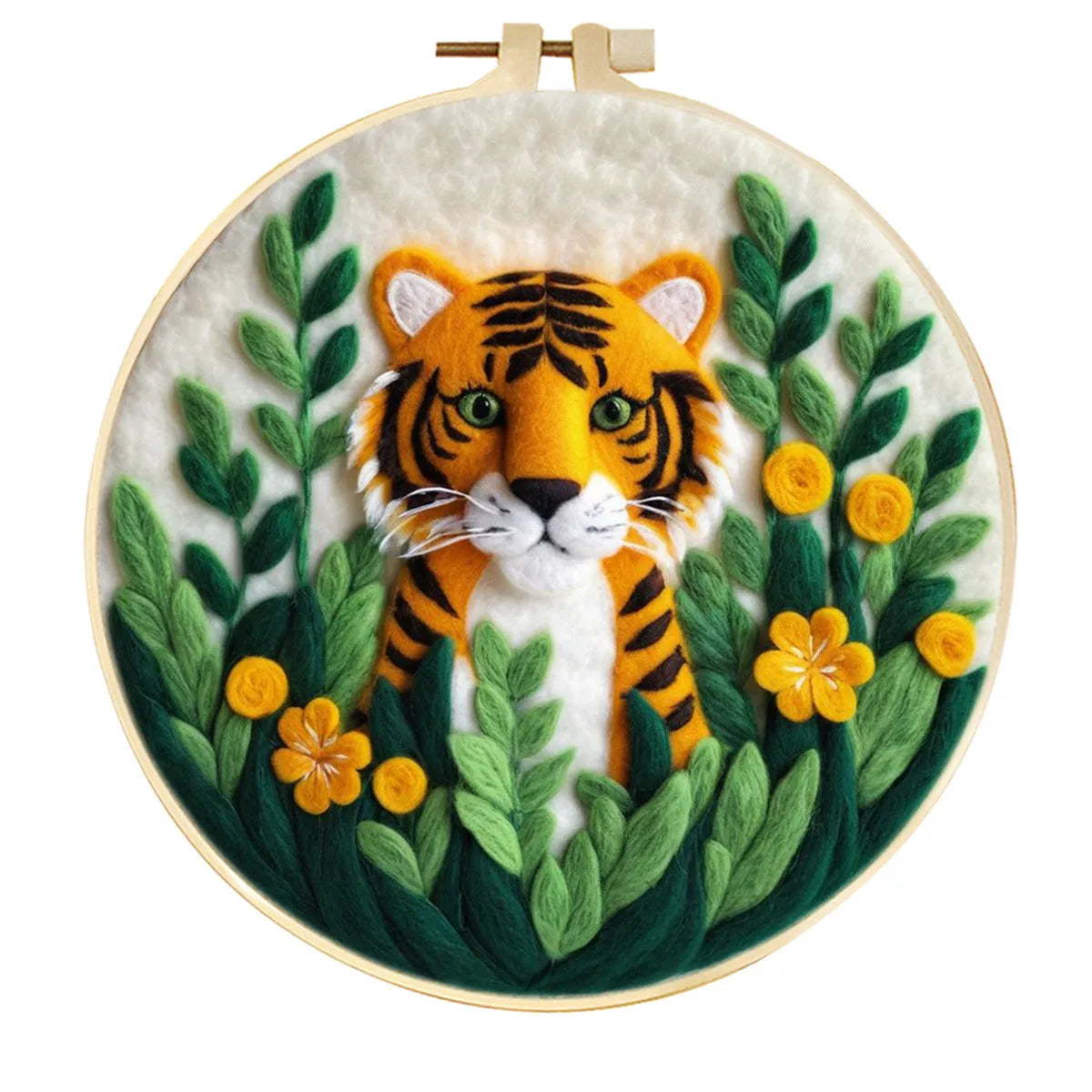 Round linen fabric embroidery kit with free hoop for making a 20x20 cm three-dimensional floral blanket painting.