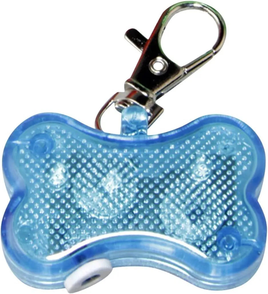 Blue LED bone-shaped luminous pendant for pet collars showing three light modes