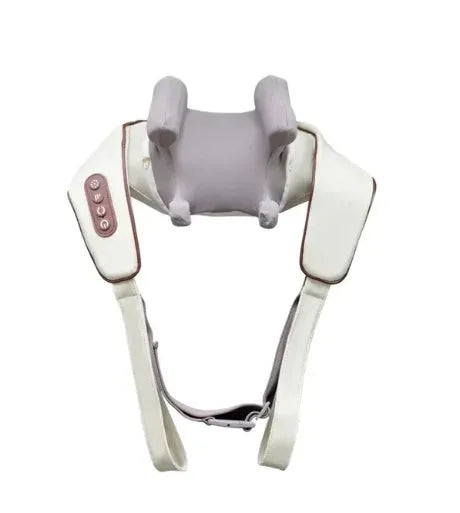Milky white rechargeable shoulder and neck massager with kneading function