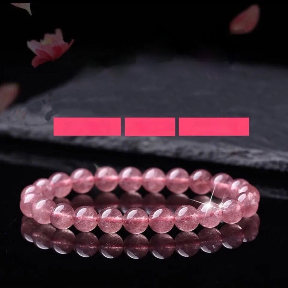 Strawberry quartz crystal bracelet with polished beads in three size options