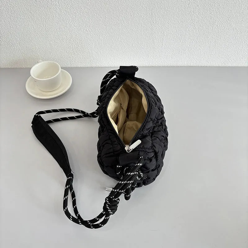 Women's lightweight nylon messenger bag with pillow shape and rhombus pattern in crossbody style