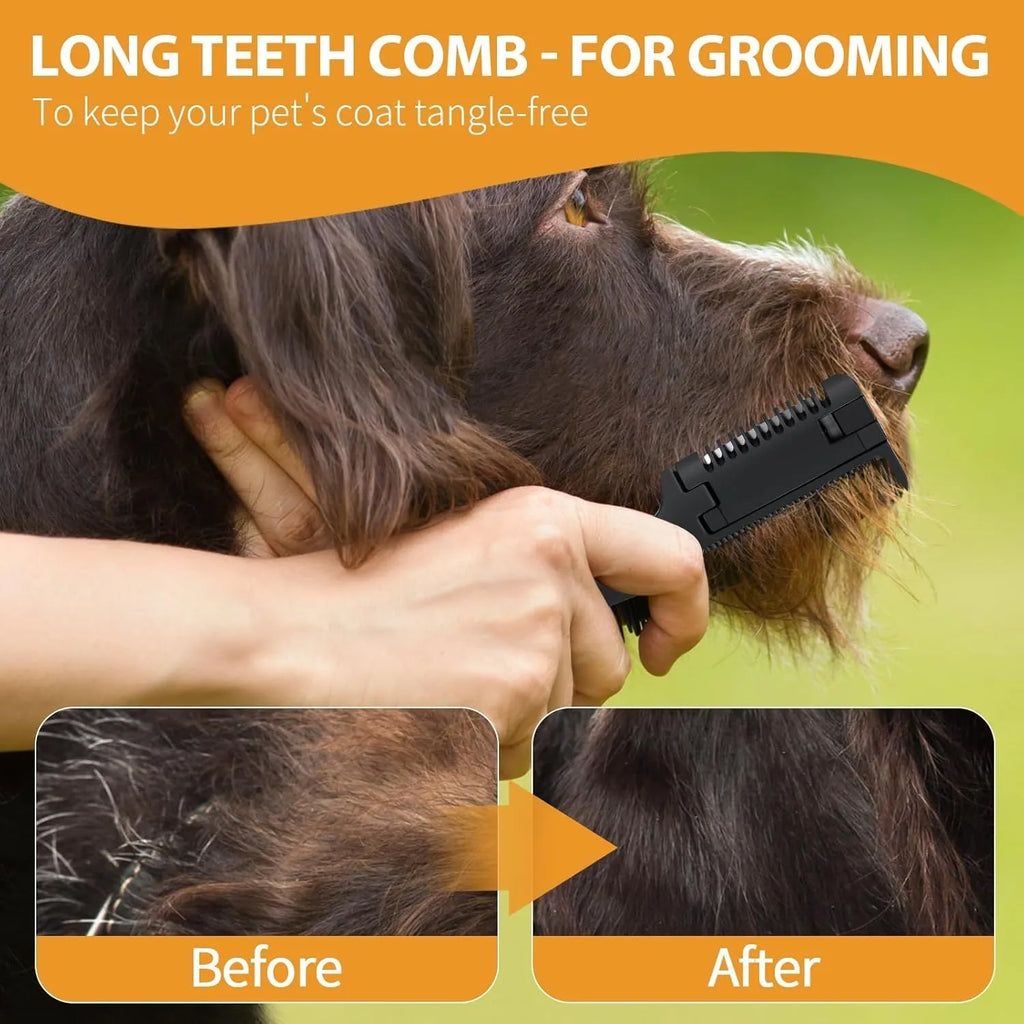 Pet razor comb grooming tool with comb teeth and replaceable razor blades for dog and cat hair trimming