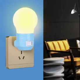 Plug-in bedside baby night light in round modern design with choice of white, blue or pink shell colours