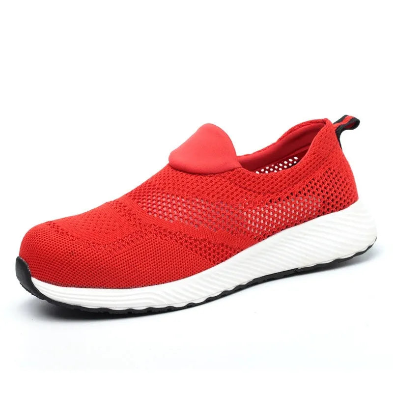 Men's black steel toe work shoes with mesh upper for industrial protection