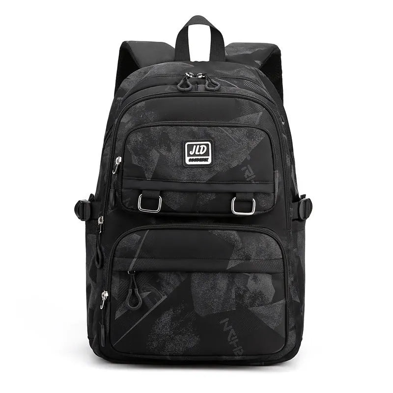 Large capacity girls' school backpack in nylon, showing colour options and physiological back support design.