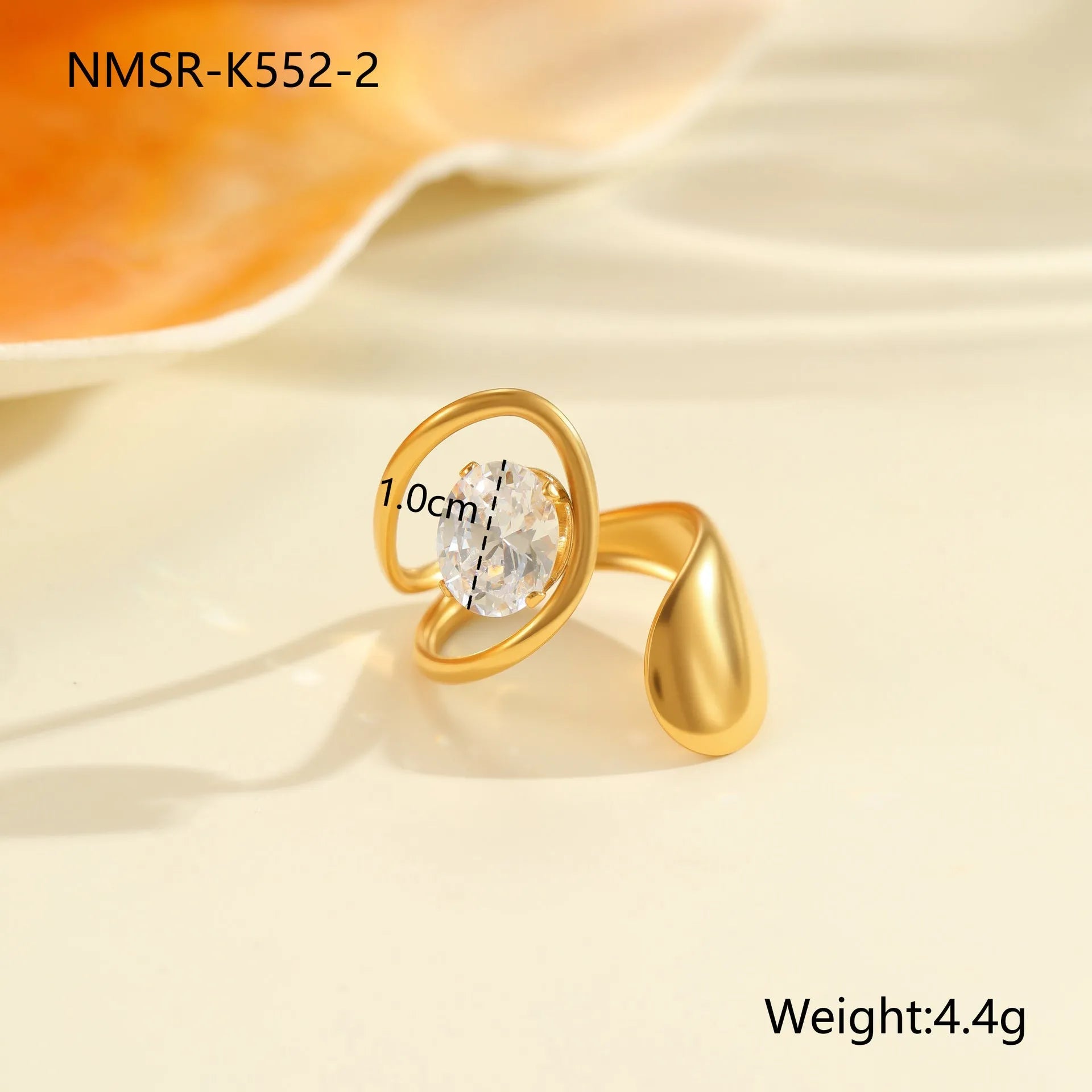 Geometric stainless steel ring with electroplated zircon stones in multiple colour options