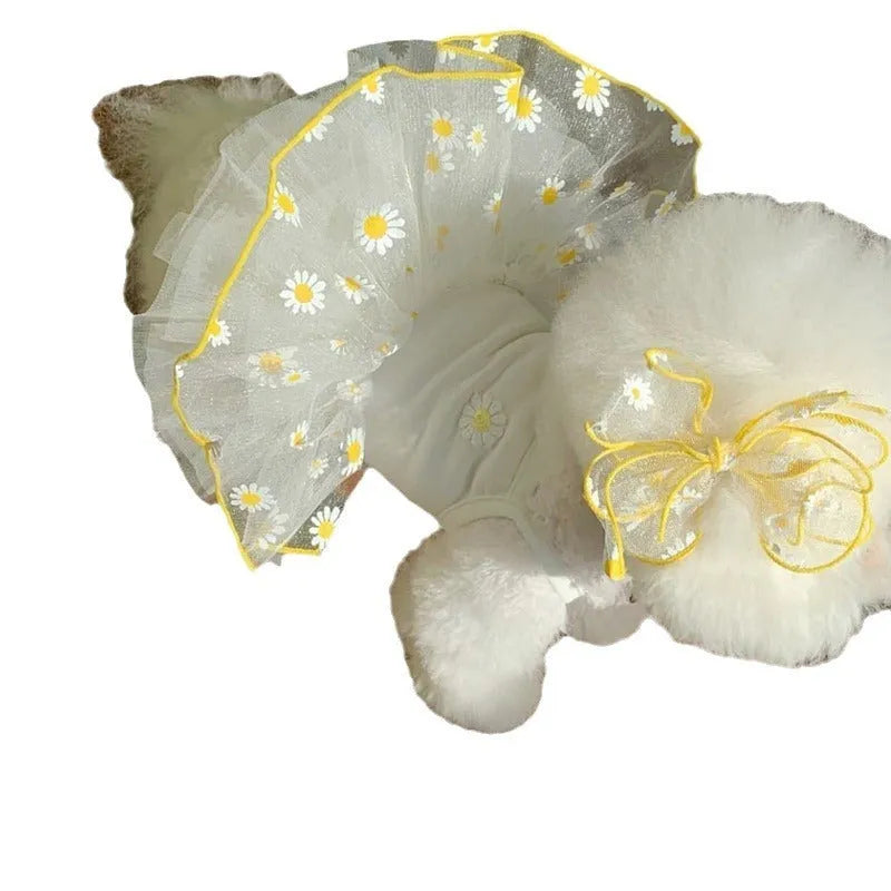 Yellow little daisy pattern polyester dog clothes for summer wear in sizes XS S M L XL