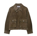 Women's PU casual jacket in picture colour showing Japanese Korean style with medium thickness