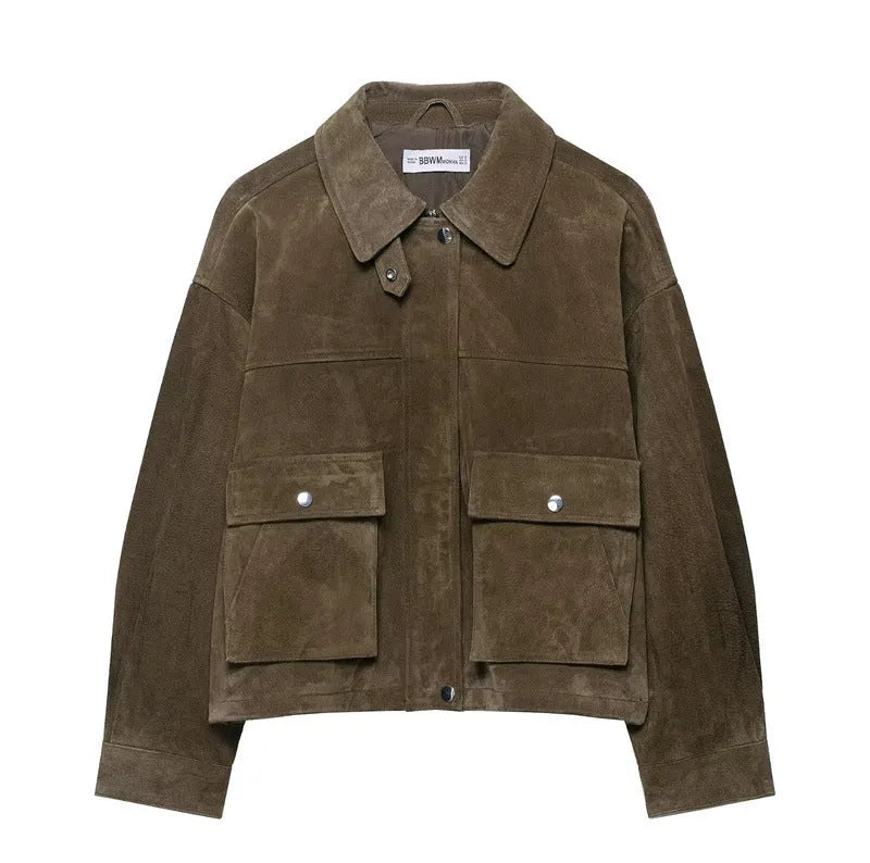 Women's PU casual jacket in picture colour showing Japanese Korean style with medium thickness