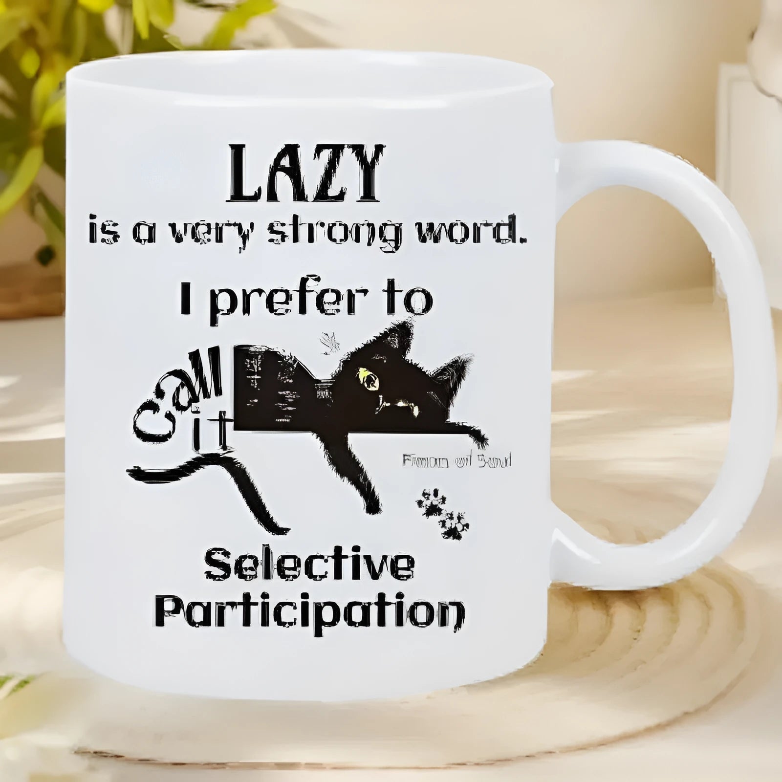 White ceramic mug with 11oz capacity showing thermal transfer picture customisation example