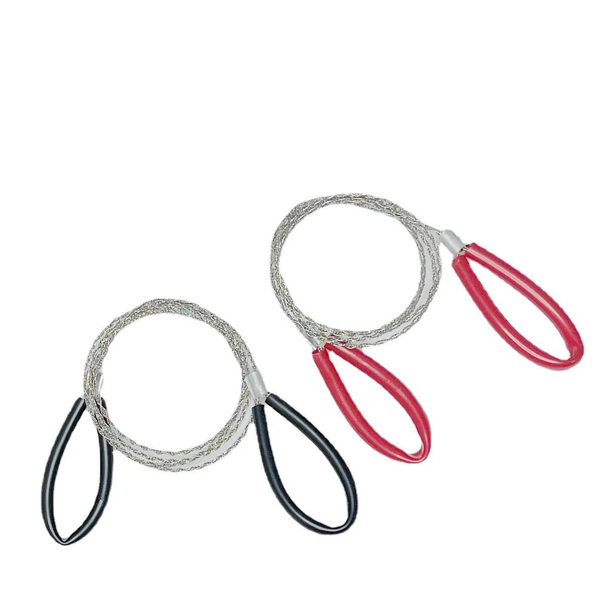 Survival wire saw with leather hand case showing steel wire construction and compact design