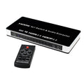 Black HDMI switch with four inputs one output remote control for 4K video switching
