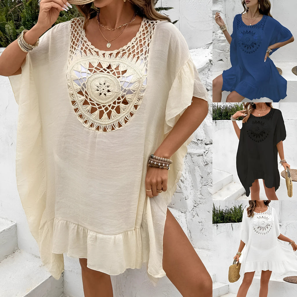 Women's crochet stitch tassel swimsuit dress in apricot colour