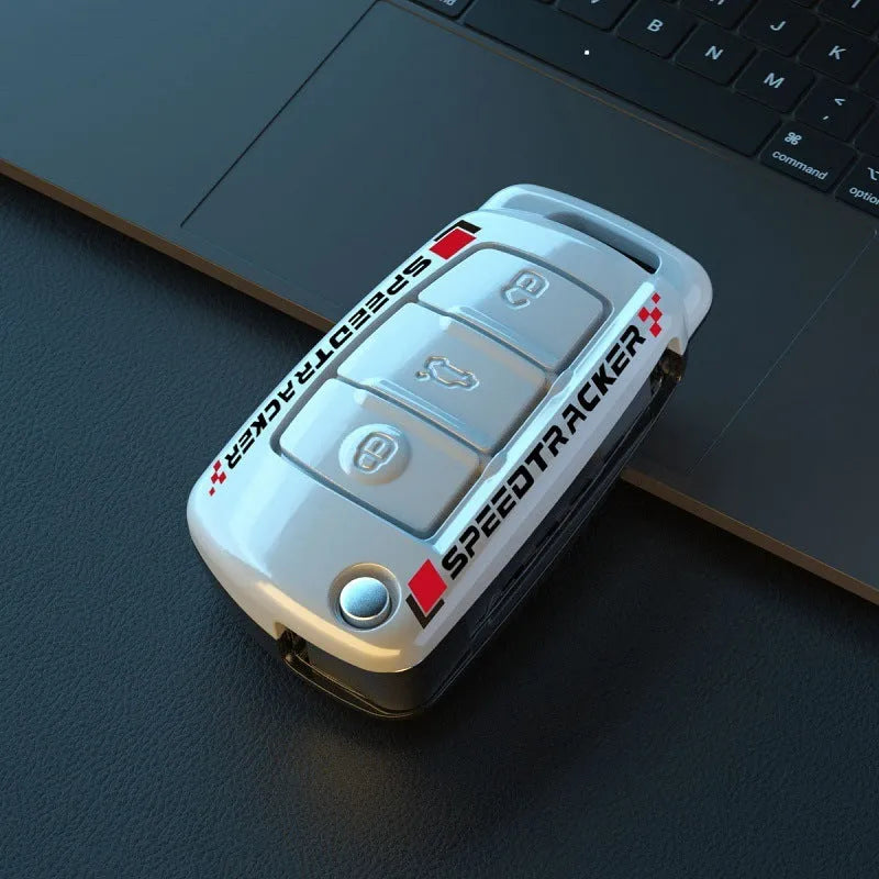 Carbon fibre style car key cover with mirrored finish in carbon pattern and white colour options