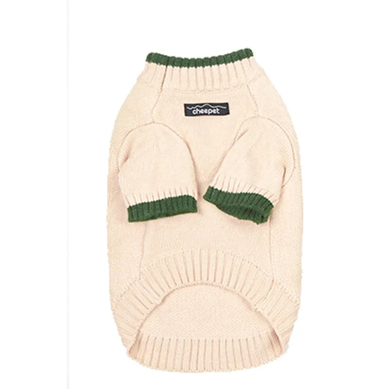 Contrast colour two-leg pet sweater for dogs and cats in wool blend fabric.