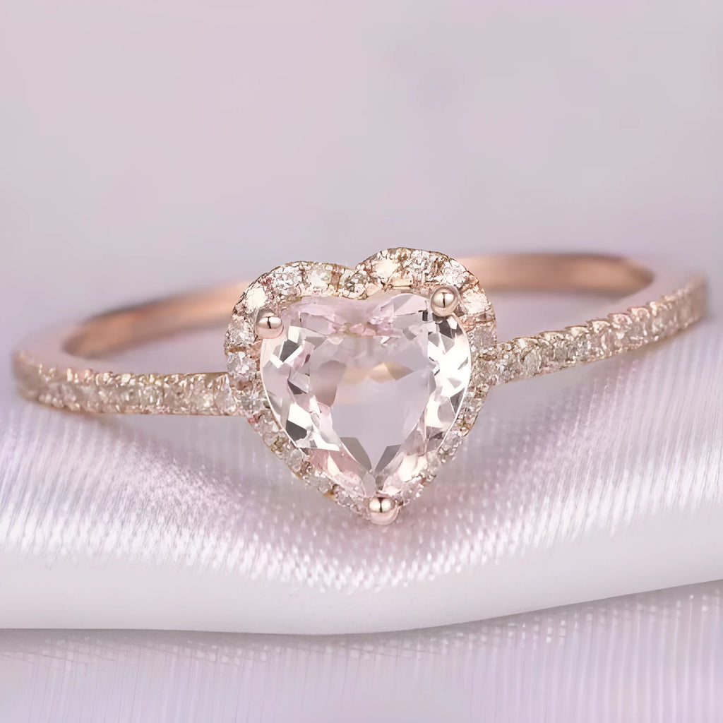 Women's heart-shaped crystal wedding ring in rose gold or silver electroplated finish