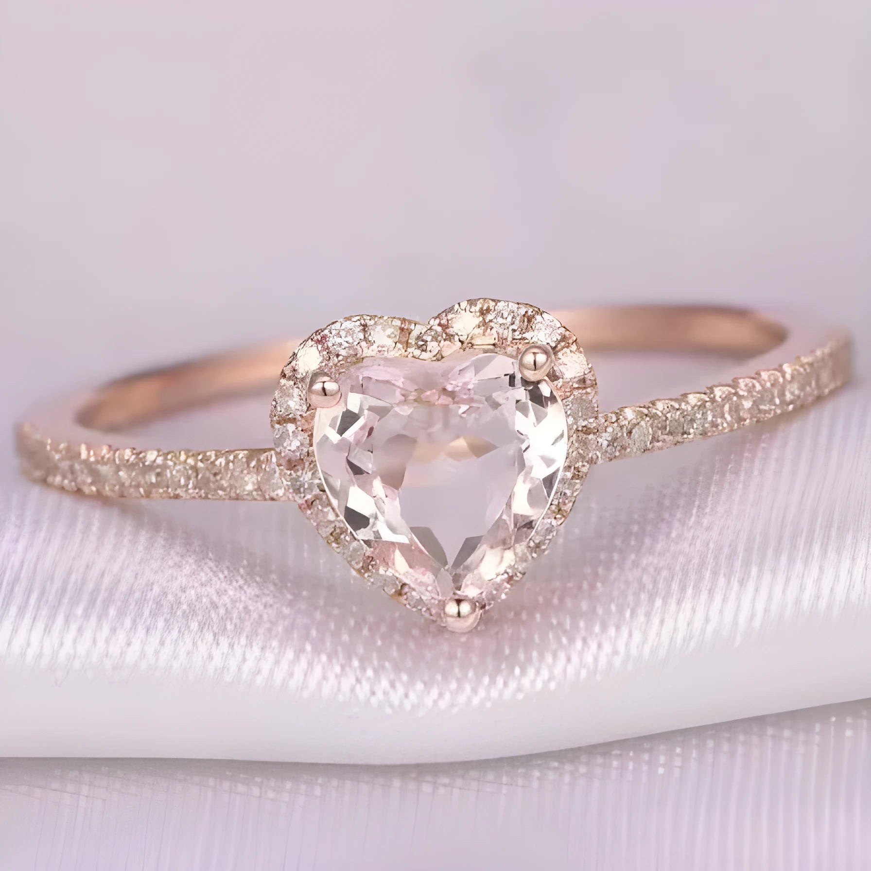 Women's heart-shaped crystal wedding ring in rose gold or silver electroplated finish