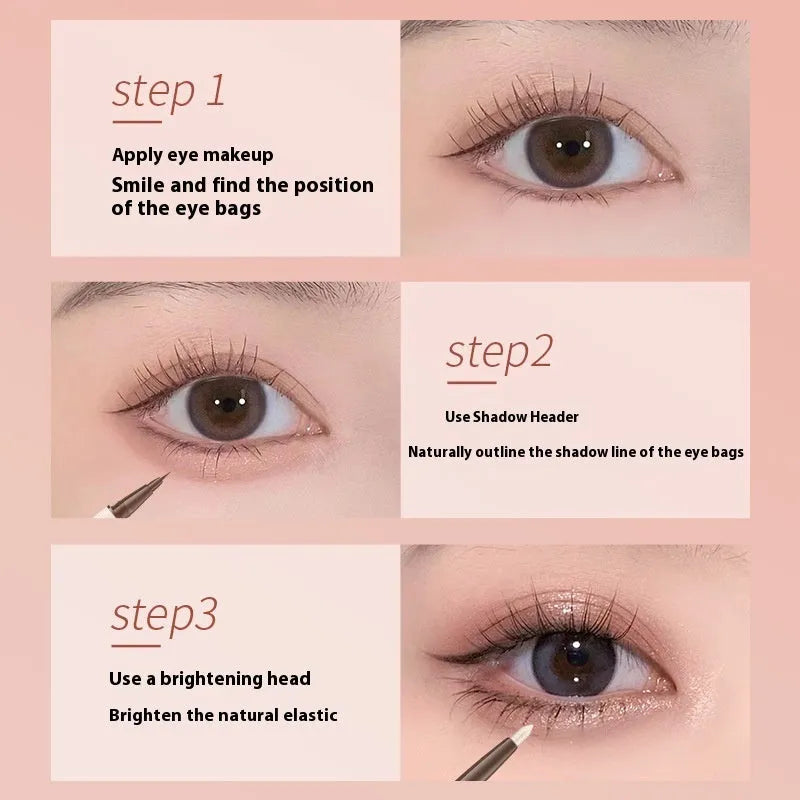 Double headed silkworm eyeliner pen in pearlescent floating platinum and born nude apricot shades