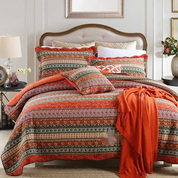 Pure cotton quilted bed cover set with printed pattern for 1.5-1.8 metre beds
