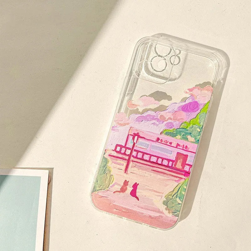 Soft silicone and PC hard shell mobile phone case with a two cats cartoon design for iPhone.