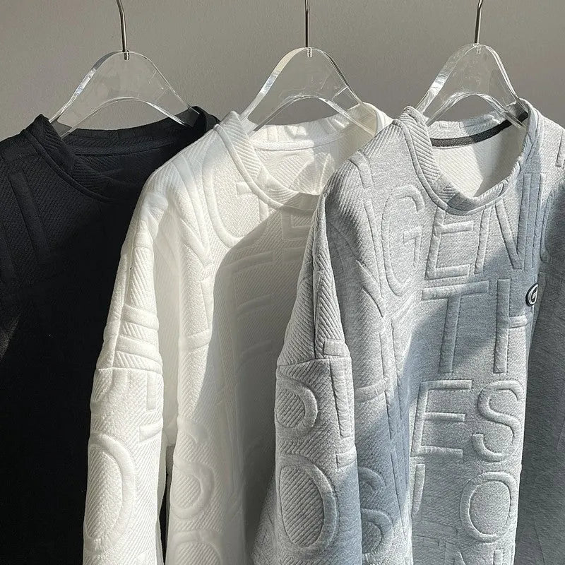 Men's grey retro loose fit t-shirt with three-dimensional summer letter print design