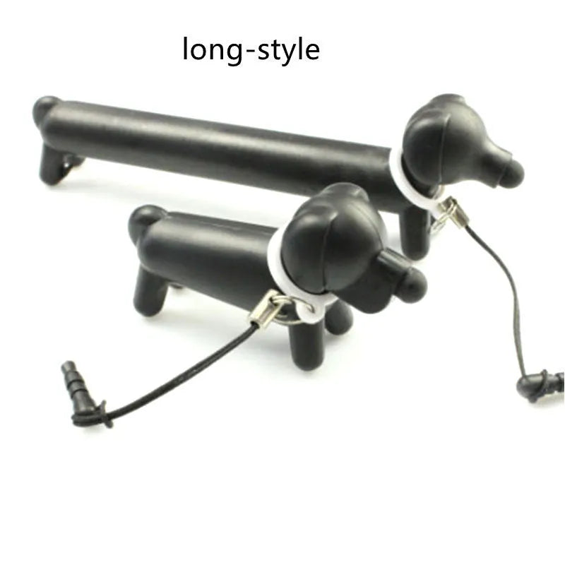 Black dog-shaped touch screen stylus with 12cm length shown on desk