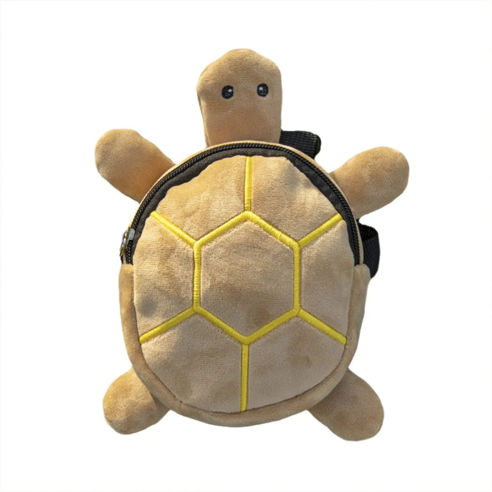 Turtle-shaped velvet dog backpack harness in brown, green, grey or yellow, measuring 20x18cm