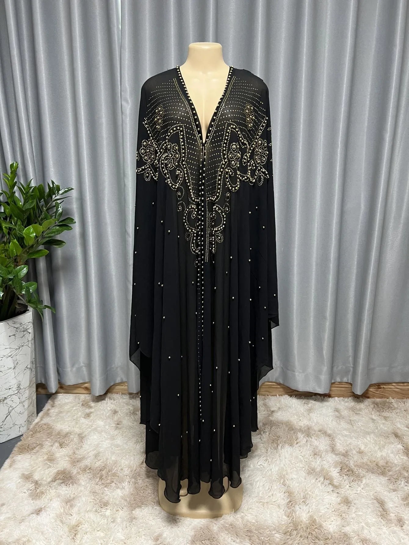 Muslim style chiffon shawl with rhinestone beading in purple colour