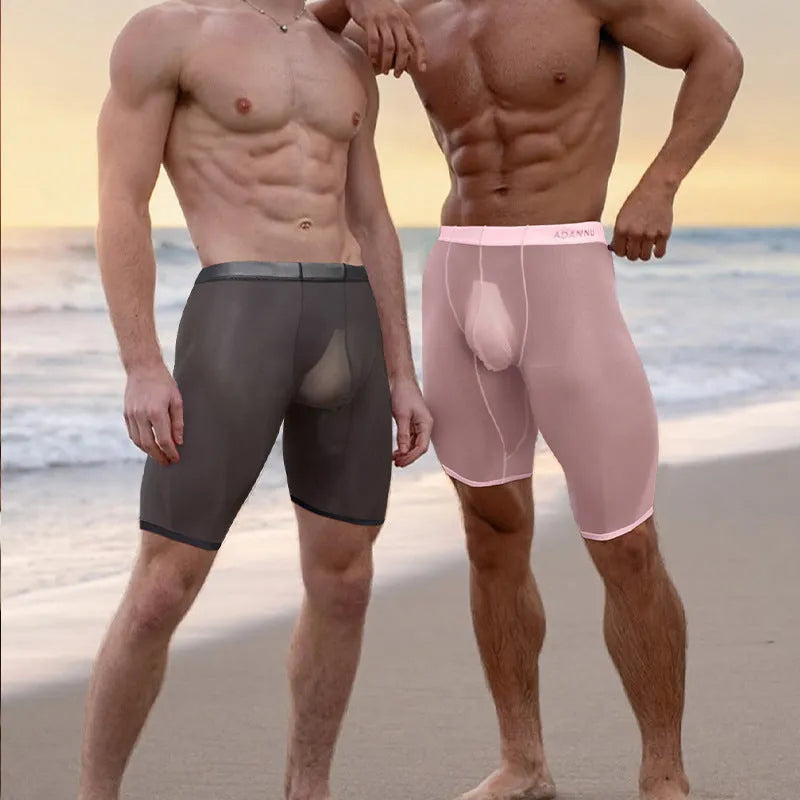 Men's solid colour mesh shorts with seamless construction and hip-lifting function