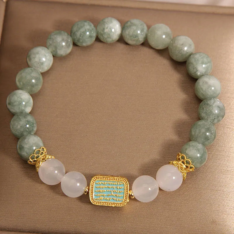 Women's oil green emerald crystal bracelet with five scripture-engraved stones