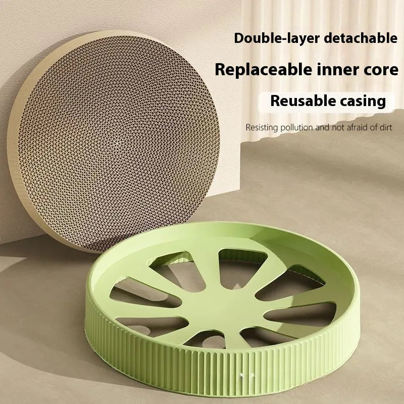 55cm round green cat scratching board with replaceable corrugated paper refills