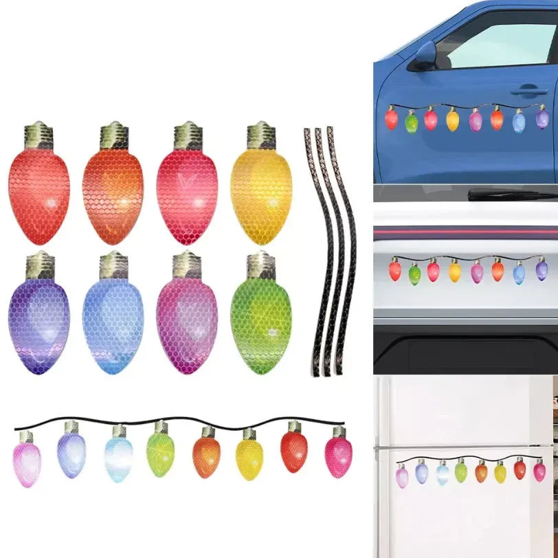 Christmas reflective magnetic bulb paste set with white honeycomb material and magnetic backing