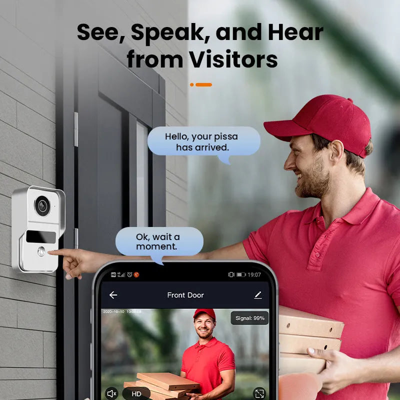 10-inch video intercom doorbell system with outdoor unit and 1080P HD camera for home security.