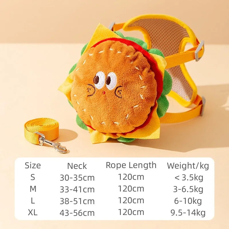 Cartoon hamburger design adjustable vest leash for dogs and cats in backpack escape-proof harness