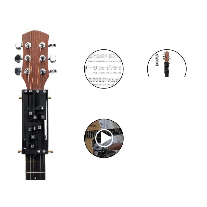 Automatic chord practice device for folk guitar playing and singing